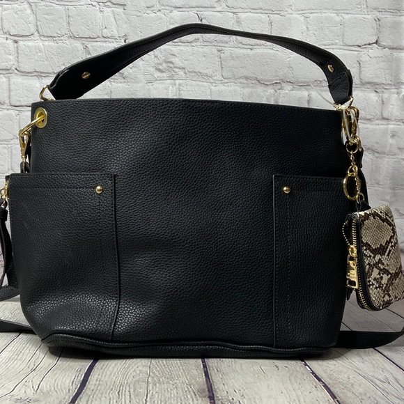 Steve Madden Black Bag w/Snakeskin Interior and Coin Purse - Picture 3 of 16